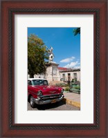 Framed 1957 Chevy car parked downtown, Mantanzas, Cuba