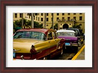 Framed Classic American cars, streets of Havana, Cuba