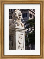 Framed Cuba, Havana, Plaza de San Francisco de Asis Lion fountain