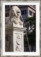 Framed Cuba, Havana, Plaza de San Francisco de Asis Lion fountain