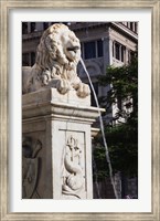 Framed Cuba, Havana, Plaza de San Francisco de Asis Lion fountain