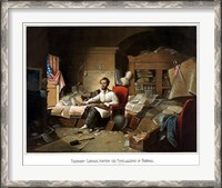 Framed President Lincoln Writing the Emancipation Proclamation