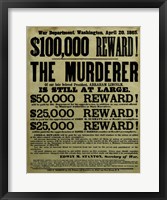 Framed Reward Poster - Murderer of Abraham Lincoln