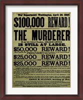 Framed Reward Poster - Murderer of Abraham Lincoln