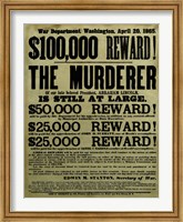 Framed Reward Poster - Murderer of Abraham Lincoln