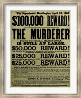 Framed Reward Poster - Murderer of Abraham Lincoln