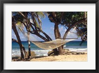 Framed Hammock tied between trees, North Shore beach, St Croix, US Virgin Islands