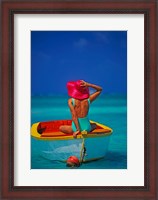 Framed Woman in Boat with Pink Straw Hat, Caribbean