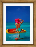Framed Woman in Boat with Pink Straw Hat, Caribbean
