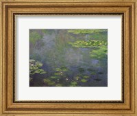 Framed Waterlilies (green with blue)