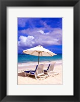 Framed Umbrellas On Dawn Beach, St Maarten, Caribbean