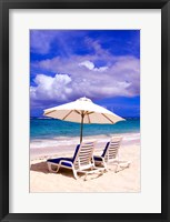Framed Umbrellas On Dawn Beach, St Maarten, Caribbean