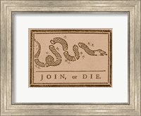 Framed Join or Die Created by Benjamin Franklin