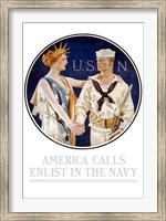 Framed Vintage World War II - Liberty Shaking Hands with a Sailor