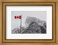 Framed Canada, Alberta, Banff Mountain view with flag