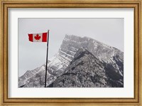 Framed Canada, Alberta, Banff Mountain view with flag