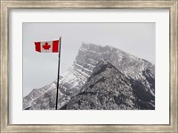 Framed Canada, Alberta, Banff Mountain view with flag