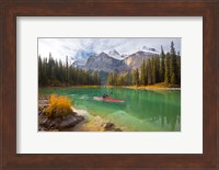 Framed Kayaker on Maligne Lake, Jasper National Park, Alberta, Canada