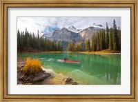 Framed Kayaker on Maligne Lake, Jasper National Park, Alberta, Canada