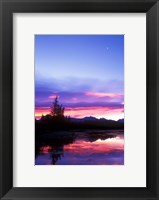 Framed Crescent Moon Over Vermillion Lake in Banff National Park, Alberta, Canada