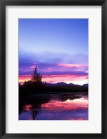 Framed Crescent Moon Over Vermillion Lake in Banff National Park, Alberta, Canada