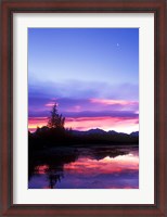 Framed Crescent Moon Over Vermillion Lake in Banff National Park, Alberta, Canada