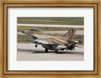 Framed F-16C Barak of the Israeli Air Force landing at Hatzor Air Force Base