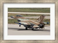 Framed F-16C Barak of the Israeli Air Force landing at Hatzor Air Force Base