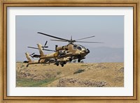 Framed Two AH-64A Peten attack helicopters of the Israeli Air Force