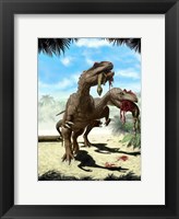 Framed Two Allosaurus with a Hypsilophodon in mouth as next meal