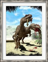 Framed Two Allosaurus with a Hypsilophodon in mouth as next meal