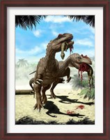 Framed Two Allosaurus with a Hypsilophodon in mouth as next meal