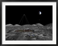 Framed giant liquid mirror telescope lies nestled in a lunar crater