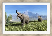 Framed Deinotherium traverse the rolling plains of what is today Europe