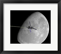 Framed manned lunar space elevator ascends from the surface of the moon