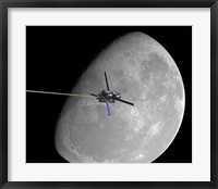 Framed manned lunar space elevator ascends from the surface of the moon