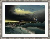 Framed Pliosaurus irgisensis attacking a shark