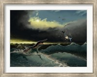 Framed Pliosaurus irgisensis attacking a shark