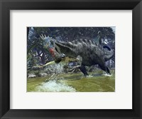 Framed Suchomimus snags a shark from a lush estuary