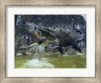 Framed Suchomimus snags a shark from a lush estuary