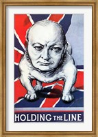 Framed BWinston Churchill as a Bulldog and the British flag