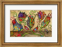 Framed Mosaic Flowers-Beige