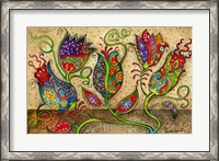 Framed Mosaic Flowers-Beige