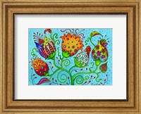 Framed Mosaic Flowers-Indian Blue