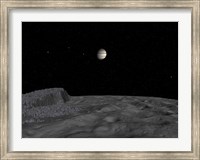 Framed Artist's Concept of a View Across The Surface of Themisto towards Jupiter and its Moons