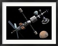 Framed Manned Mars Cycler Space Station Approaches the Planet Mars