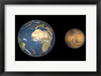 Framed Artist's Concept Comparing the Size of Mars with that of the Earth