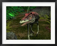 Framed Compsognathus wanders a Late Jurassic Forest