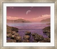 Framed Artist's Concept of Archean Stromatolites on the Shore of an Ancient Sea