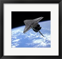 Framed Artist's concept of a Space Shuttle entering Earth orbit